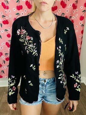 Tiara Black Knit Sweater with Pink Label Accent